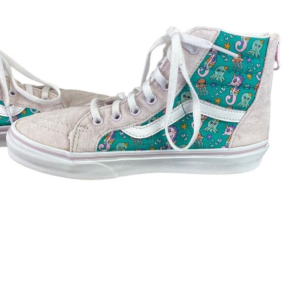 VANS Kids Off The Wall High Top Sneakers Ocean Print Back Zip 751505 Sz 3 - Picture 7 of 12